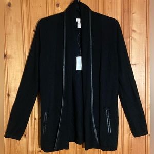 Banana Republic Leather Trim Open Front Cardigan